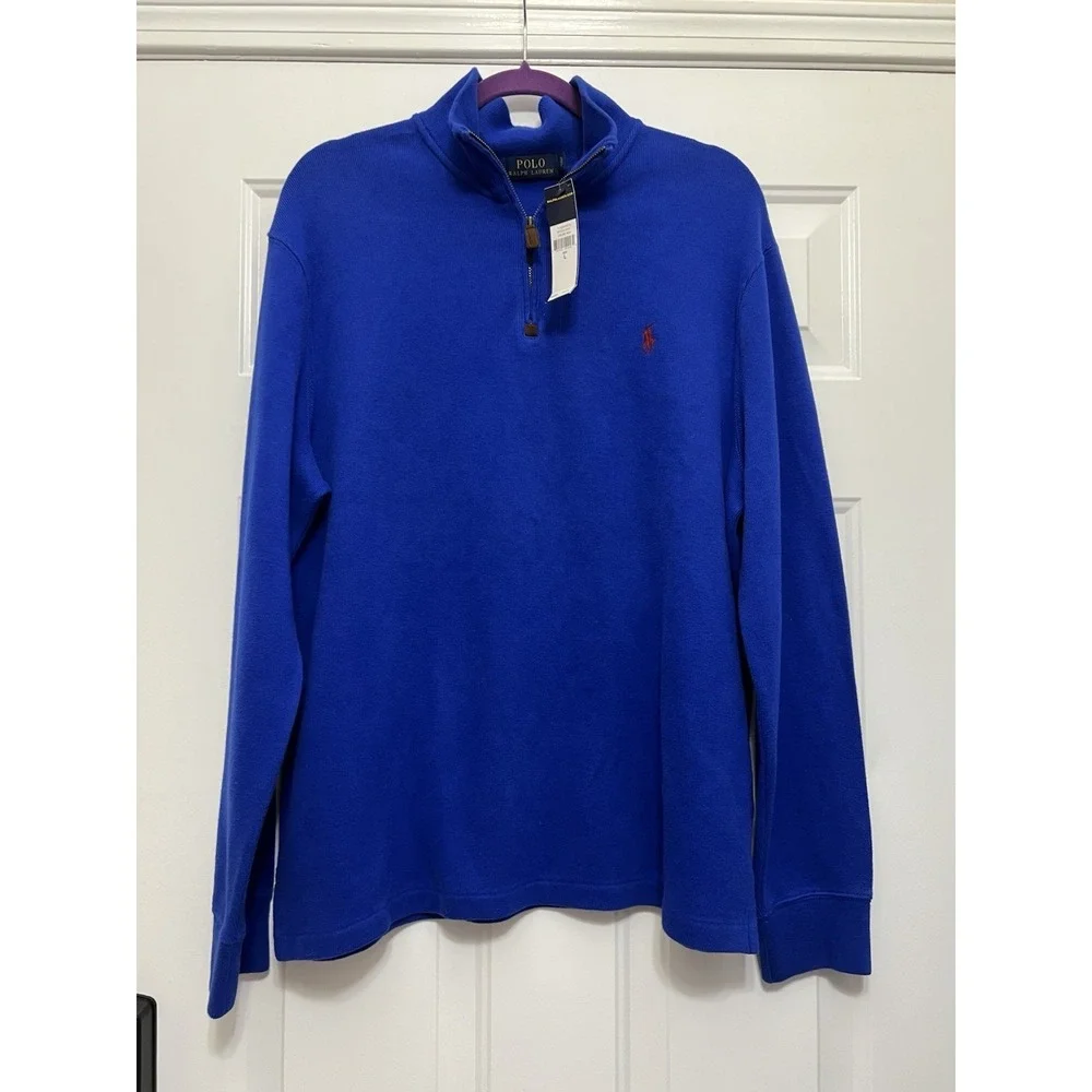 Polo‎ Ralph Lauren Men's Estate Sapphire Blue Quarter Zip Pullover Large Preppy